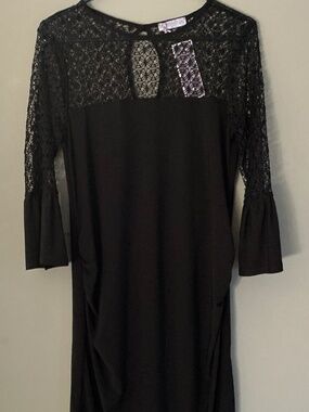 Bluebelle Maternity 12 Dress Lace Ruched Bell Sleeves Stretch Glam‎ Quiet Luxe